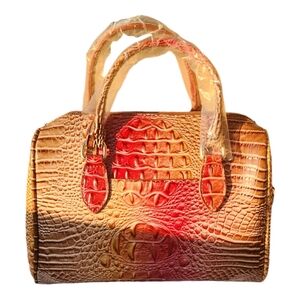 Gradient Faux Crocodile Embossed Leather Satchel